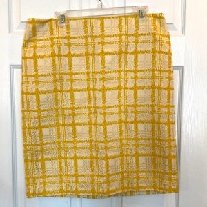 LikeNew Talbots Yellow Mustard & White plaid Tweed Textured Midi Pencil Skirt 2P
